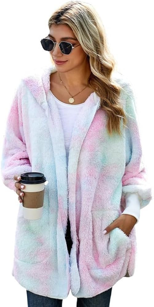 PORCLAY Womens Furry Cardigan Sherpa Hooded Solid Faux Fur Open Front Long Sleeve Fleece Winter C... | Amazon (US)