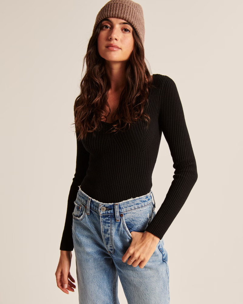 Long-Sleeve Sweetheart Sweater Bodysuit | Abercrombie & Fitch (US)