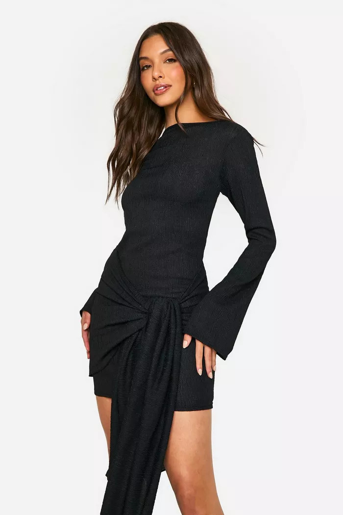 Texture Wrap Tie Front Mini Dress | Boohoo.com (UK & IE)