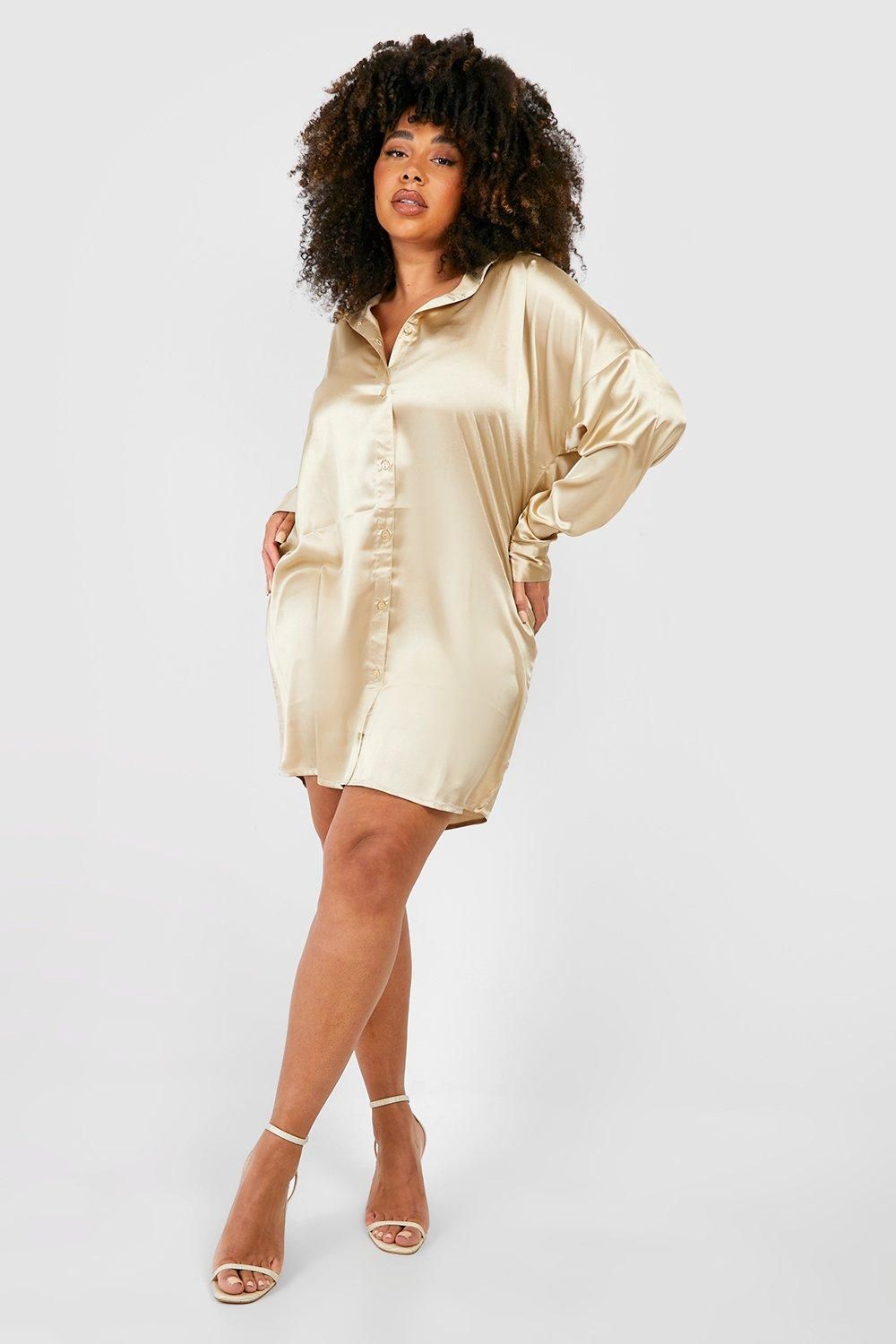 Womens Plus Satin Shirt Dress - Beige - 20 | Boohoo.com (US & CA)