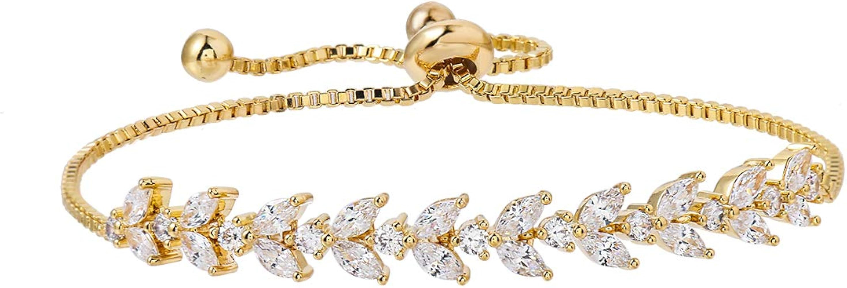 Adjustable Bridal Wedding Tennis Bracelets for Women, Marquise Teardrop Cubic Zirconia Jewelry Ch... | Amazon (US)
