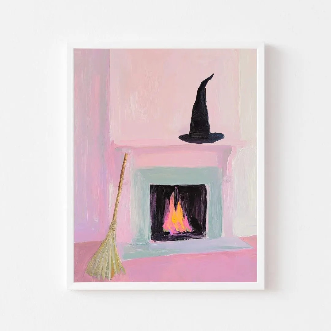 Witch Hat and Broom Fireplace Painting: Spooky Halloween Art (digital Download) - Etsy | Etsy (US)