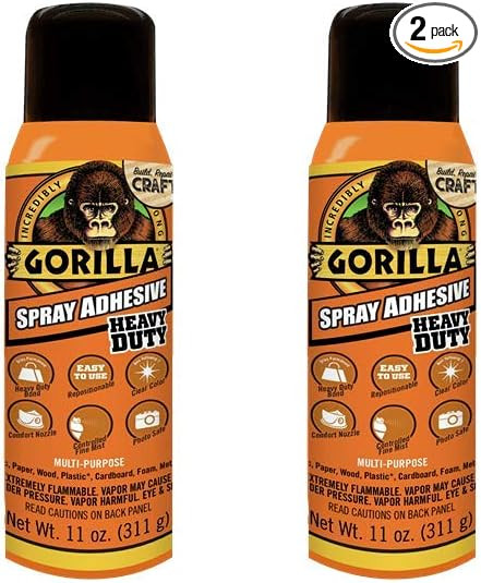 Gorilla Heavy Duty Spray Adhesive, Multipurpose and Repositionable, 11 Ounce, Clear (Pack of 2) | Amazon (US)