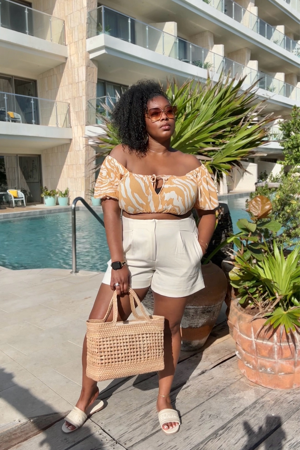Off the shoulder top and high waist short makes for the perfect vacay look. Shorts are available in 10 colors and currently on SALE for $17! Wearing a size 10 for reference.

Actual top is NLA but similar styles linked! 

#LTKFindsUnder50 #LTKSaleAlert #LTKTravel