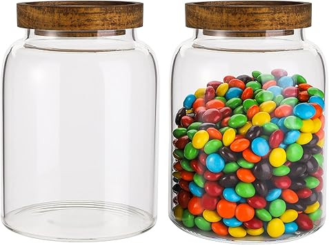 Bekith 2 Pack 42 FL OZ (1250ml) Glass Storage Jars with Wooden Lids, Glass Food Storage Container... | Amazon (US)