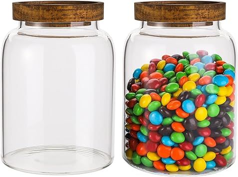Bekith 2 Pack 42 FL OZ (1250ml) Glass Storage Jars with Wooden Lids, Glass Food Storage Container... | Amazon (US)