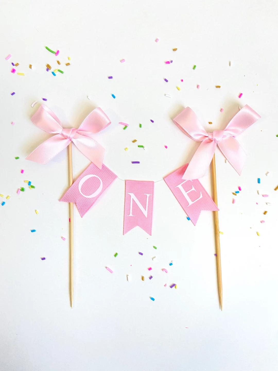 Baby Pink Cake Bunting Flag Topper w/ Bows or MINI Birthday Party Hat Headband - Cake Smash Princ... | Etsy (US)