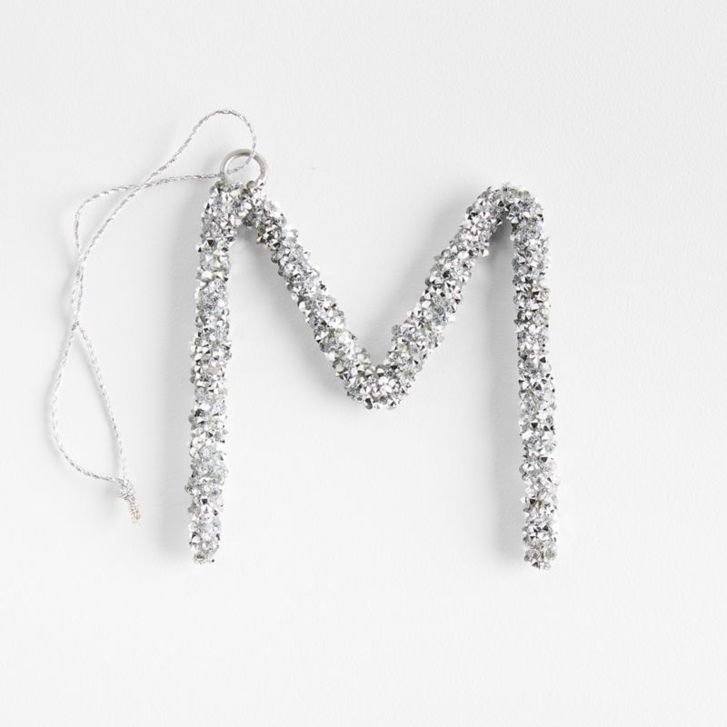 Silver Beaded "M" Letter Christmas Tree Ornament | Crate and Barrel | Crate & Barrel