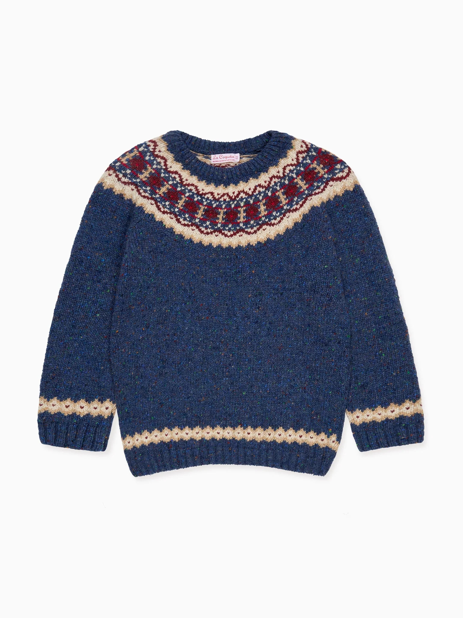Dark Blue Merino Fair Isle Kids Sweater | La Coqueta (US)