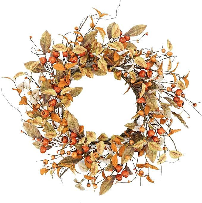 YNYLCHMX 18" Fall Wreaths for Front Door, Artificial Autumn Wreath, Fall Door Wreath with Eucalyp... | Amazon (US)