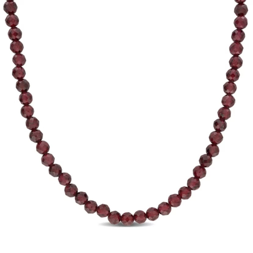 Garnet Facetted Bead Necklace in Yellow Plated Sterling Silver | Belk