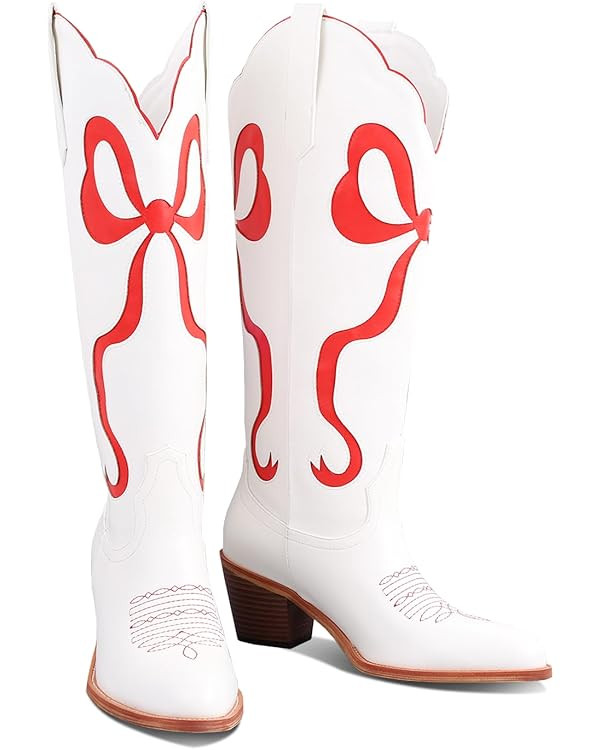 LingxiaUne Women’s Western Cowboy Boots – Symmetrical Red Butterfly Pattern High Shaft Boots ... | Amazon (US)