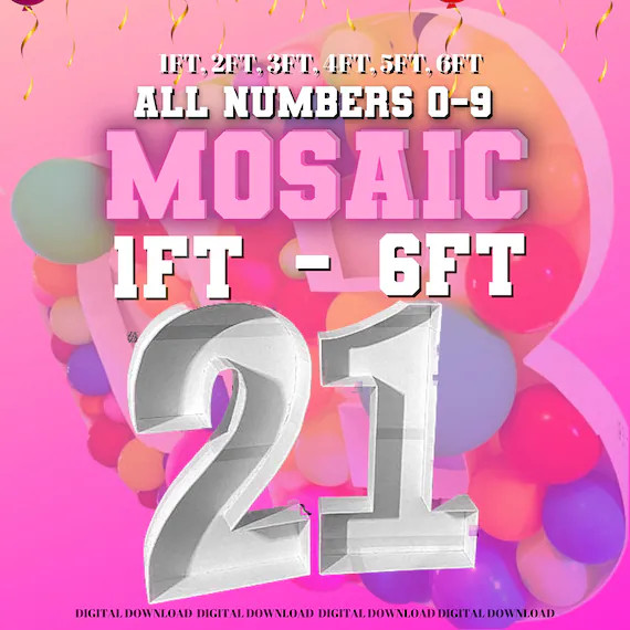 5ft 4ft 3ft 2ft 1ft Mosaic All 0-9 Numbers From Balloons PDF | Etsy | Etsy (US)