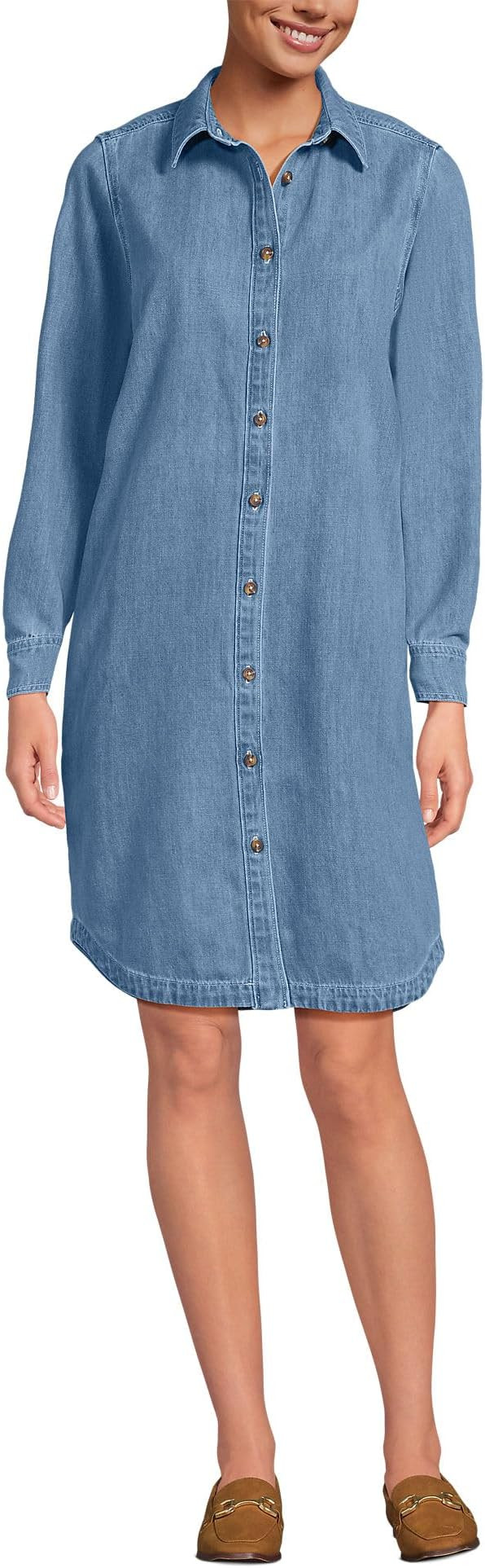 Lands' End Women's Linen Long Sleeve Button Front Shirt Dress | Amazon (US)