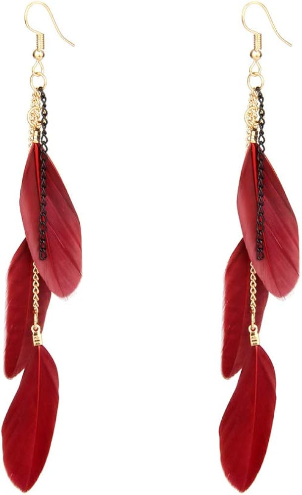 Fashion Piercing Jewelry Tassel Feather Dangle Drop Long Chain Earrings | Amazon (US)