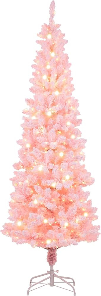 Erivc 7FT Pink Pre-Lit Christmas Tree, Auto Open Snow Flocked Full Xmas Tree with 1000 Branch Tip... | Amazon (US)