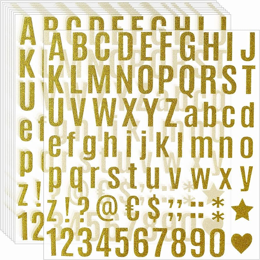 Waynoda 790 Pieces 10 Sheets Glitter Gold Letter Stickers,Alphabet Number Stickers,Self Adhesive ... | Amazon (US)
