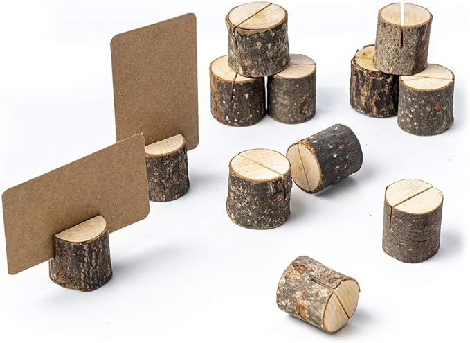 Jofefe 12Pcs Premium Wood Place Card Holders and 24Pcs Kraft Table Place Cards, Rustic Table Numb... | Amazon (US)