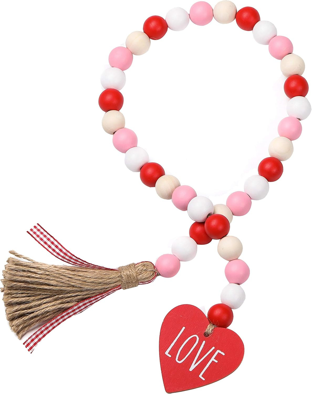 Valentine’s Day Wood Bead Garland with Tassels and Love Heart Shaped Wooden Embellishments Rust... | Amazon (US)