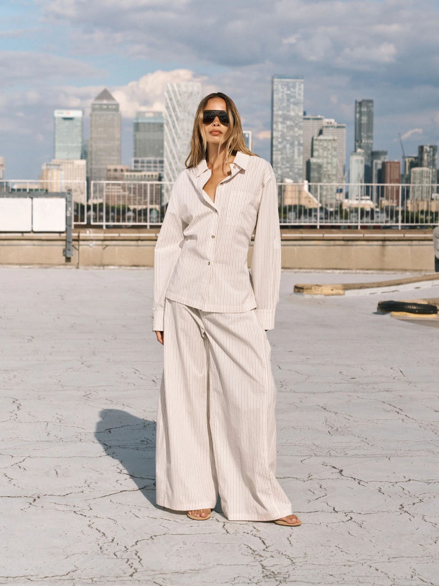 STRIPE TIE BACK EMBLEM SHIRT - OFF WHITE | The Couture Club