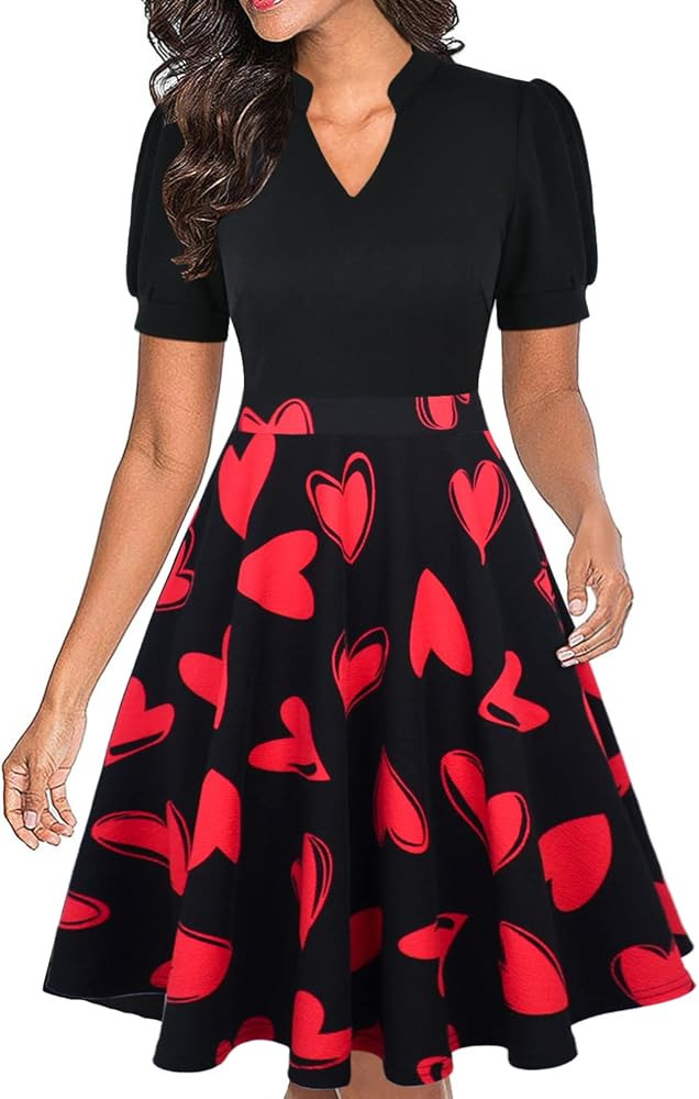 Mokayee Womens Summer Short Puff Sleeve Casual Semi-Formal Fit and Flare Church Wedding Guest Wor... | Amazon (US)