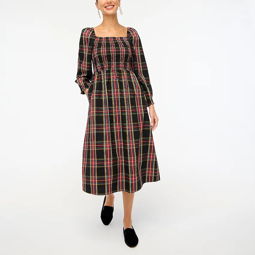 Cotton poplin smocked midi dress | J.Crew Factory