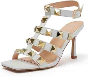 Putu Women Braided Heeled Sandals Square Toe Low Kitten Heels Mules Strappy Slip on Sandals | Amazon (US)