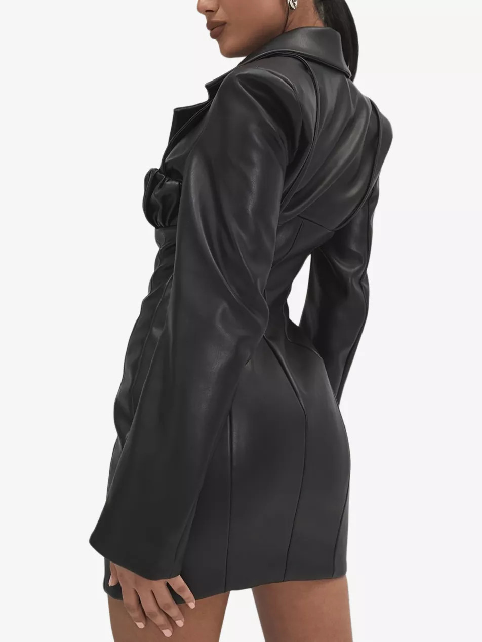 Bold Moves lapel-collar long-sleeve vegan-leather mini dress | Selfridges
