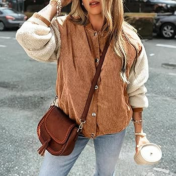 Women's Corduroy & Fleece Sleeve Bomber Jacket, Color Block Varsity Style Outerwear for Spring Fa... | Amazon (US)