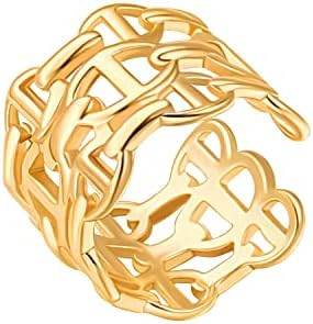 Aobei Pearl 18K Gold Plated Chunky Open Band Rings for Women Adjustable Thumb Finger Jewelry | Amazon (US)