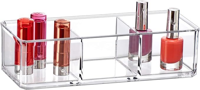 Amazing Abby - Glamour - Acrylic 3-Compartment Makeup Organizer, Transparent Plastic Lipstick Hol... | Amazon (US)