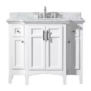 Sassy 42 in. W x 22 in. D Vanity in White with Marble Vanity Top in White with White Sink | The Home Depot