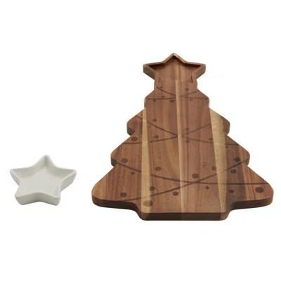 Tabletops Gallery Set of 2 Christmas Tree Acacia Wood Serving Board with Ceramic Bowl | Wayfair North America