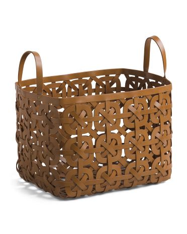 18in Natural Bonded Recycled Leather Weaving Basket | Marshalls