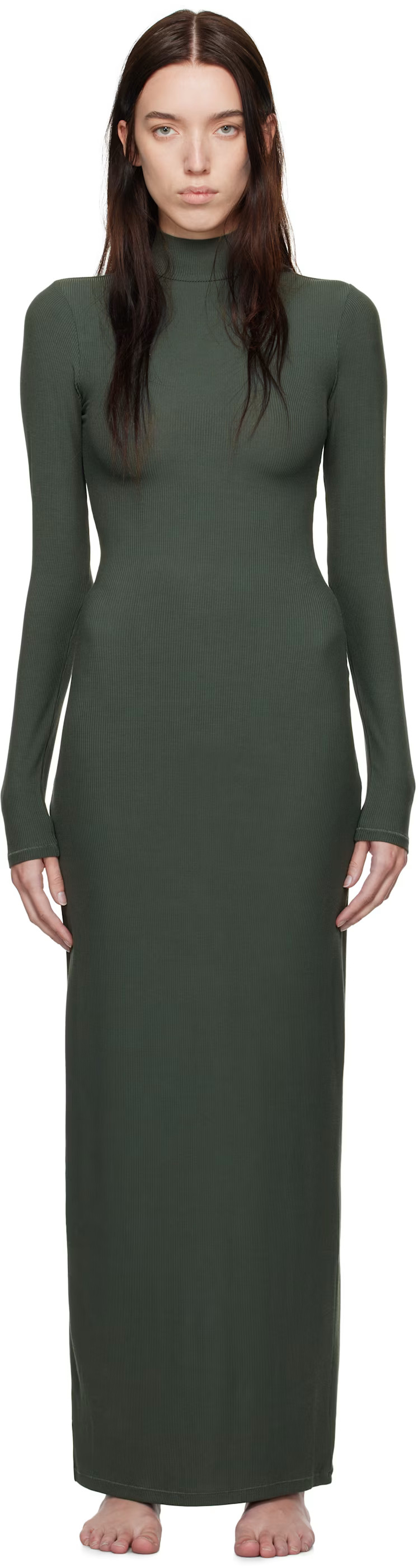 Green Soft Lounge Turtleneck Maxi Dress | SSENSE
