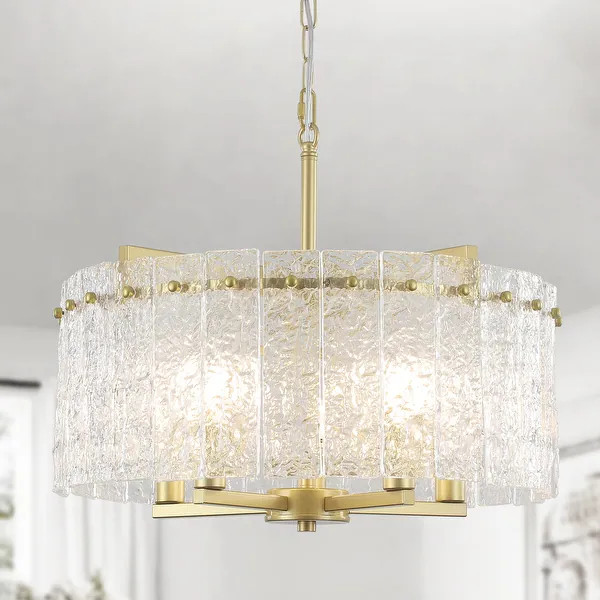 5 - Light Modern Drum Chandelier with Glass Sheet Shade for Dining Room Bedroom - D 18.7'' x H 17... | Bed Bath & Beyond