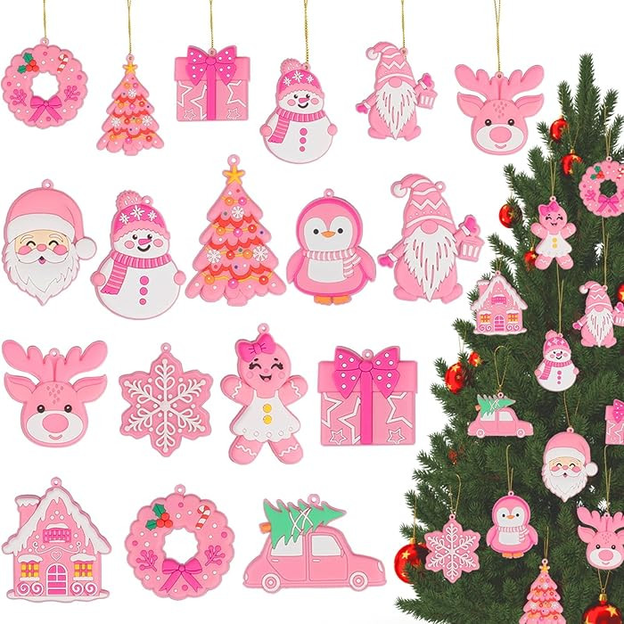Pink Christmas Ornaments for Tree Decorations–12pcs PVC Pastel Pink Ornaments for Christmas Tre... | Amazon (US)