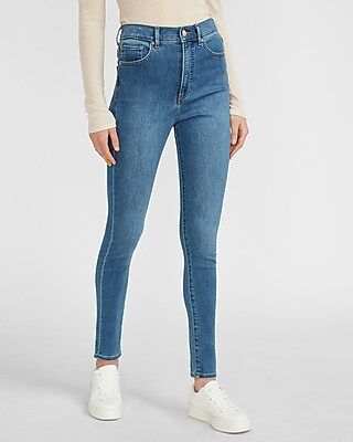 Super High Waisted Rhinestone Button Skinny Jeans | Express