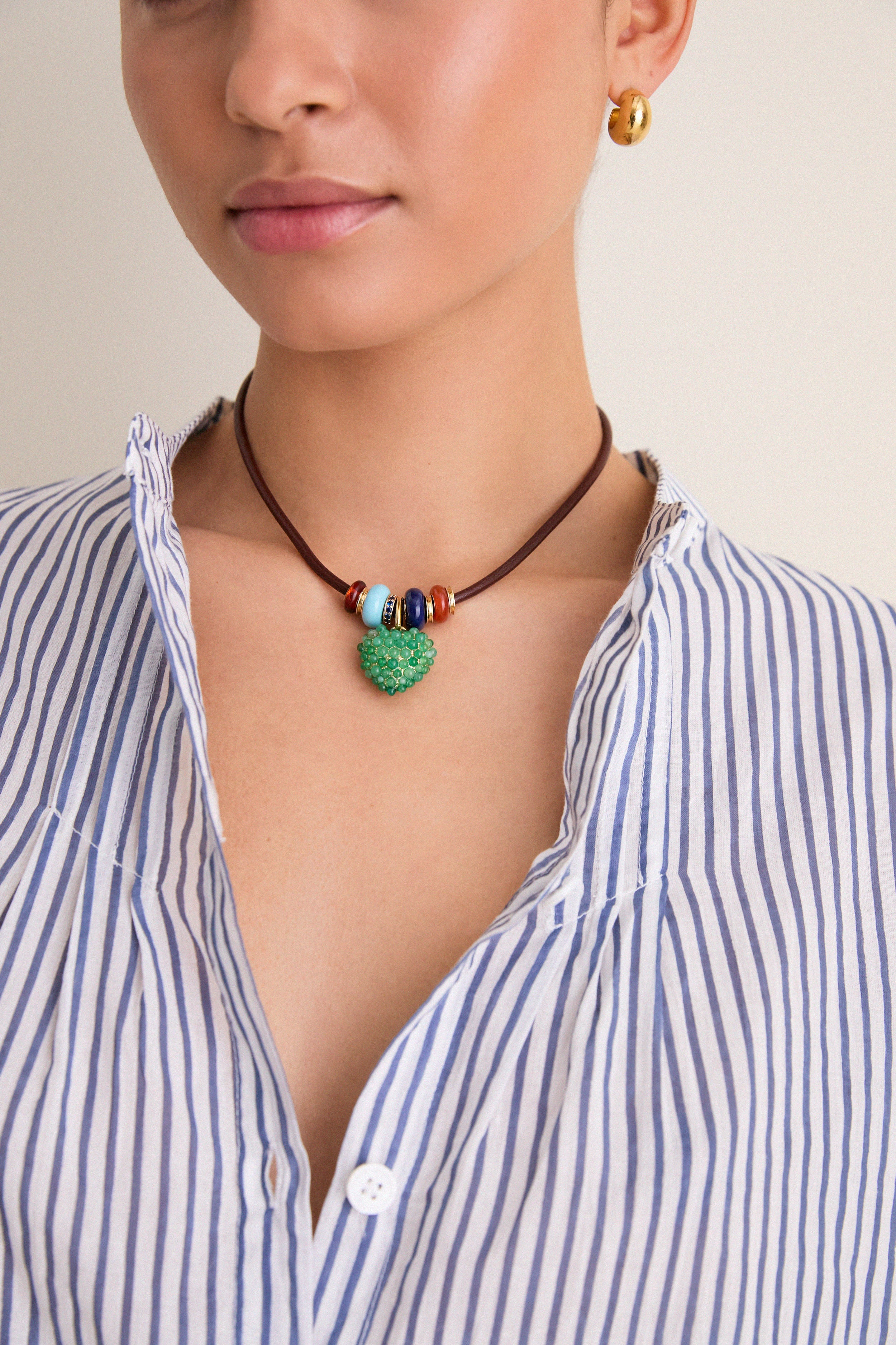 Gold, Cognac and Multi Semi Sliders on Leather Cord Necklace | Tuckernuck (US)