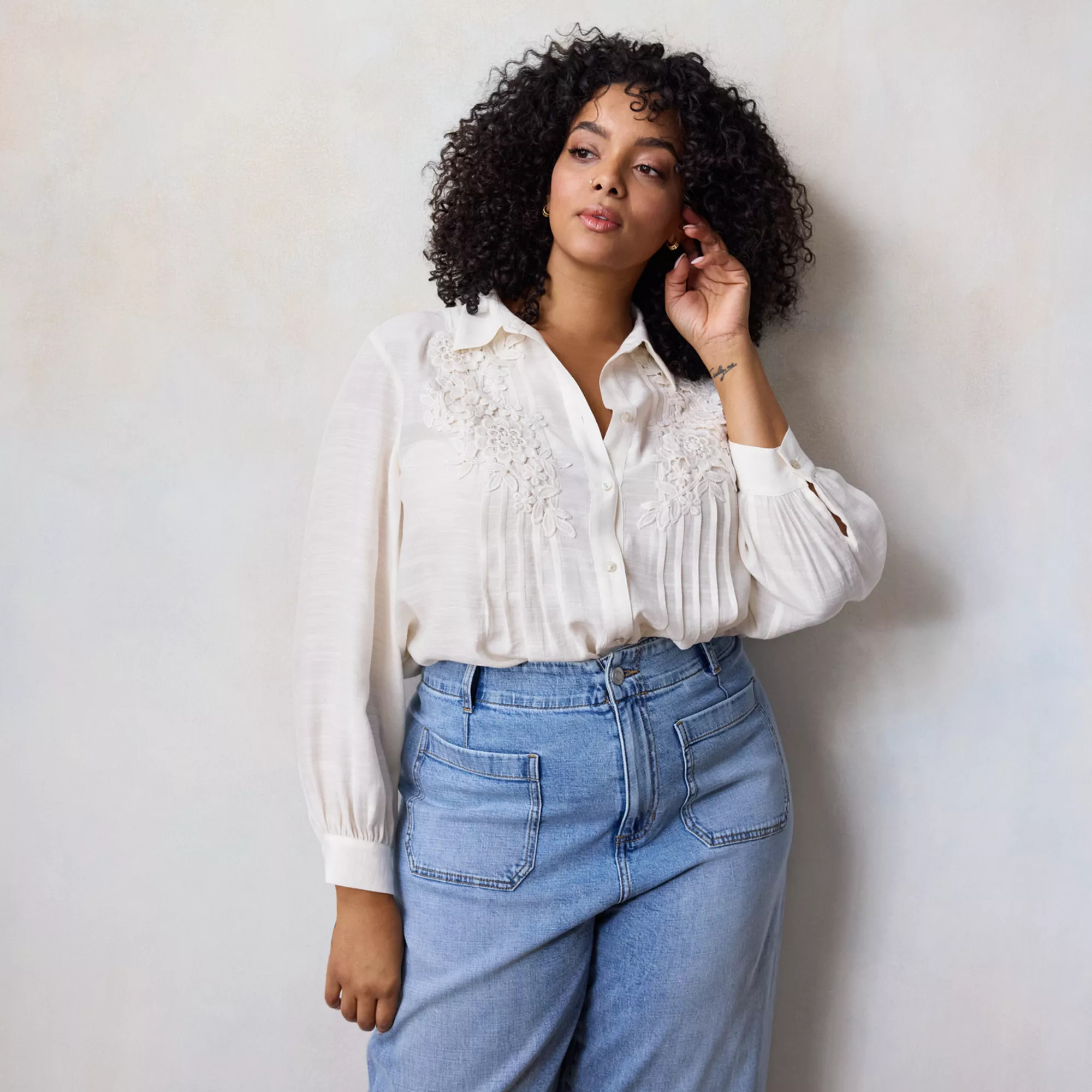 Plus Size LC Lauren Conrad Lace Pintuck Blouse | Kohl's