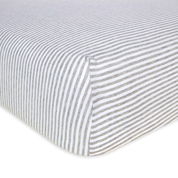 Classic Stripe Organic Cotton BEESNUG® Fitted Crib Sheet - Heather Grey | Burts Bees Baby
