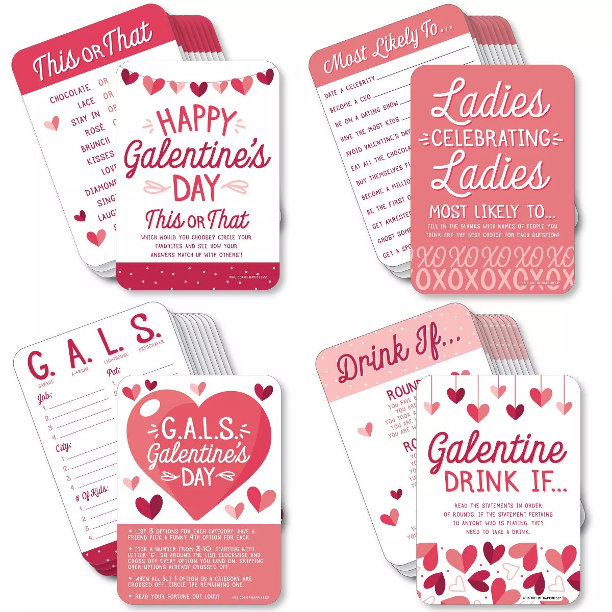 Big Dot of Happiness Happy Galentine's Day - 4 Valentine's Day Party Games - 10 Cards Each - Game... | Target