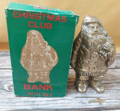 Vintage Brass 70s Santa Claus Bank Statue Christmas Decor Patina W Box and  Key  | eBay | eBay US