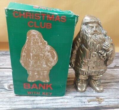 Vintage Brass 70s Santa Claus Bank Statue Christmas Decor Patina W Box and  Key  | eBay | eBay US