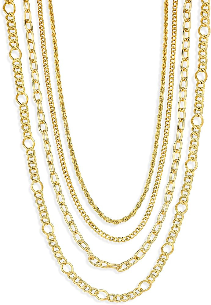 14K Yellow Gold Plated Multi Station Necklaces Layering Long Gold Necklace, Dainty Station Jewelr... | Amazon (US)