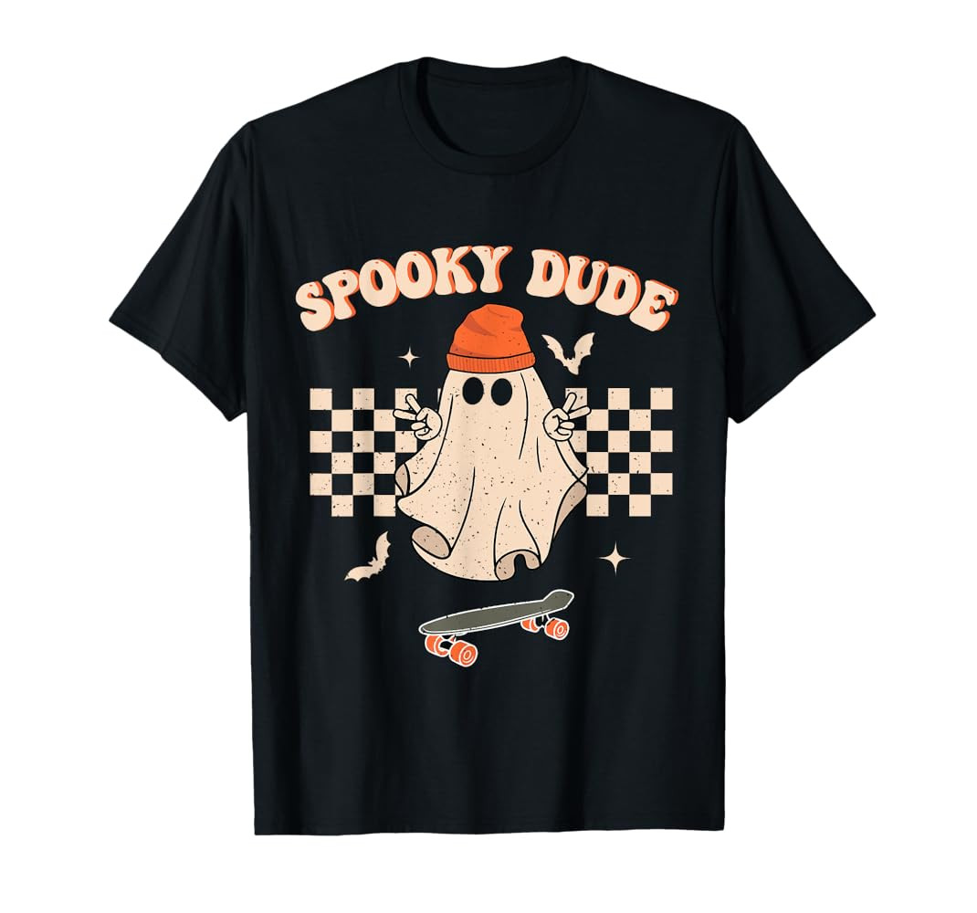 Spooky Dude Toddler Retro Groovy Hippie Halloween Cute Ghost T-Shirt | Amazon (US)
