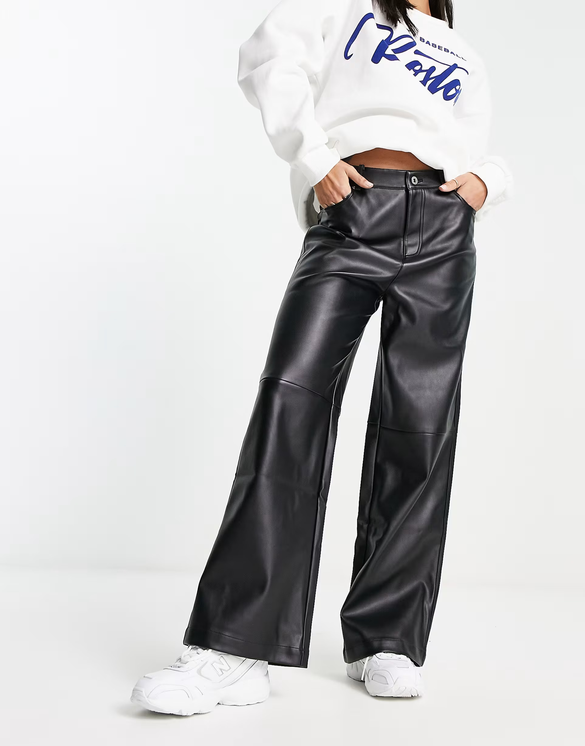 Urban Revivo faux leather straight leg trousers in black | ASOS (Global)