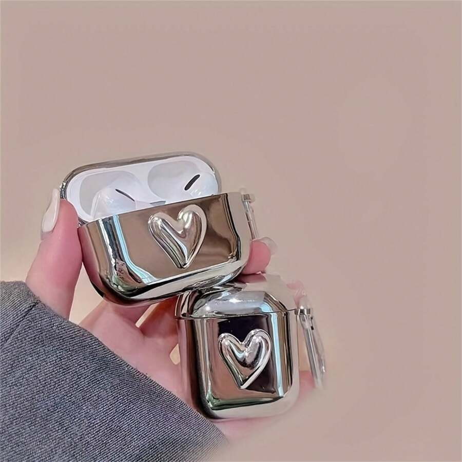 Silver Plated Heart Shaped Pendant Earphone Case Compatible With Airpods Pro, 2nd & 3rd Generatio... | SHEIN