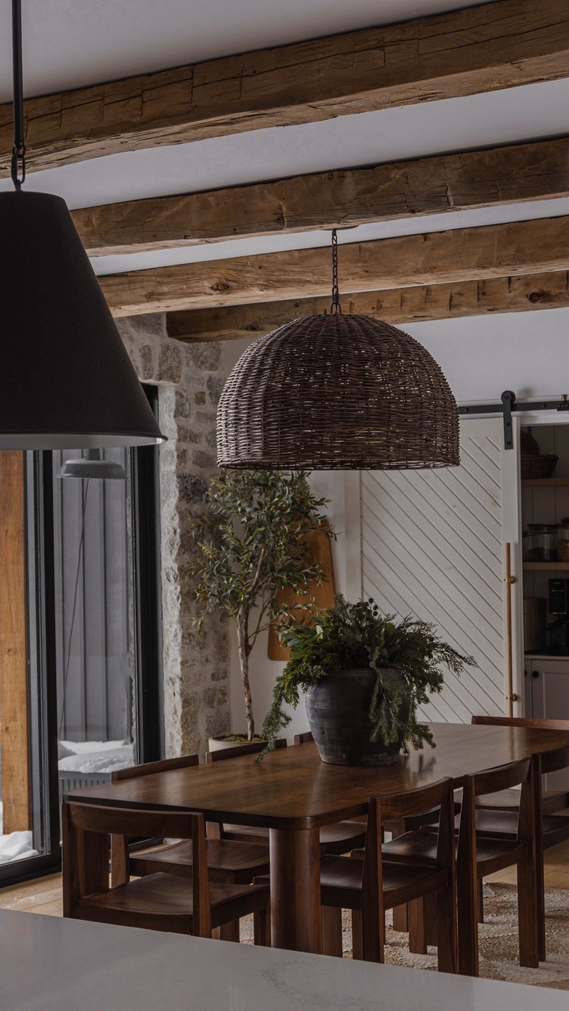 Dining room charm ✨

Warm reclaimed beams, oversized pendant chandelier from Troy Lighting and rich walnut table and chairs. 

#diningroom #diningtable #diningchairs #neutraldecor #diningspace #homedecor 

#LTKSeasonal #LTKSaleAlert #LTKHome