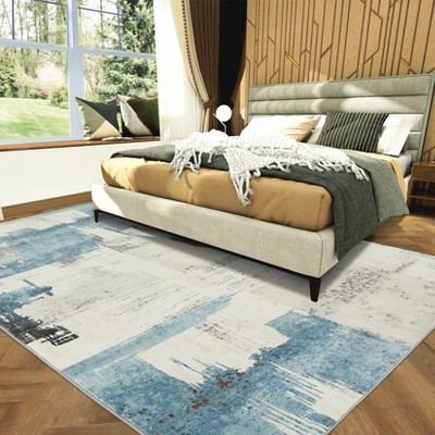 Garvee 5x7ft Ultra-Thin Washable Area Rug - Modern Abstract Beige Blue Carpet - Non-Slip, Non-Shedding, Spot Resistant - Soft Floor Mat | Target